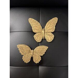 2 Vintage MCMlXXI Homco Gold Butterflies Made USA Wall Hanging Plaques Boho